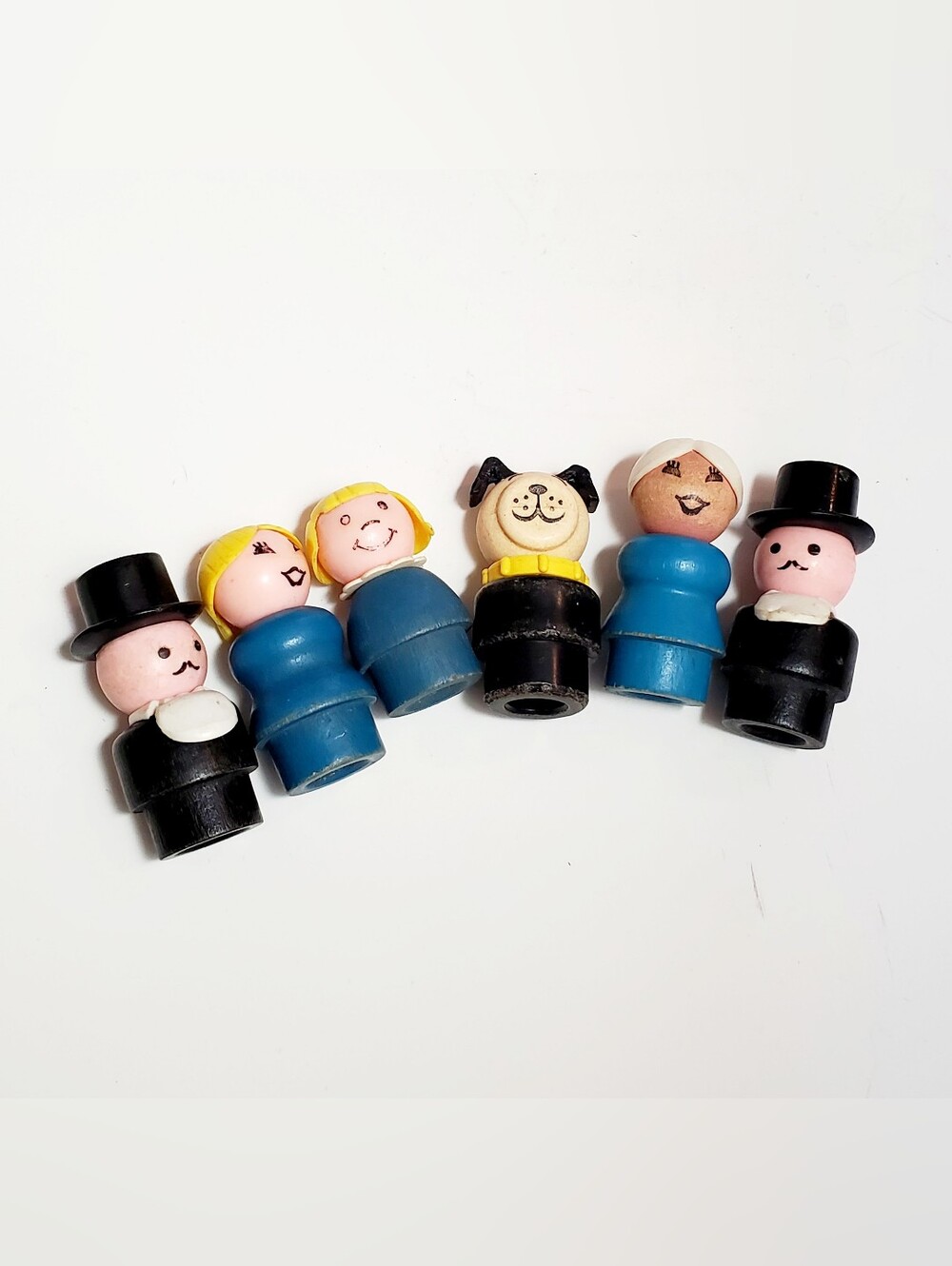 Vintage Fisher Price Little People Bundle of 6 Wooden Figures Including Rare Dog